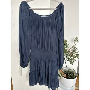 Ramy Brook Navy Silvy Smocked Long Sleeve Mini Dress Size Medium, EUC